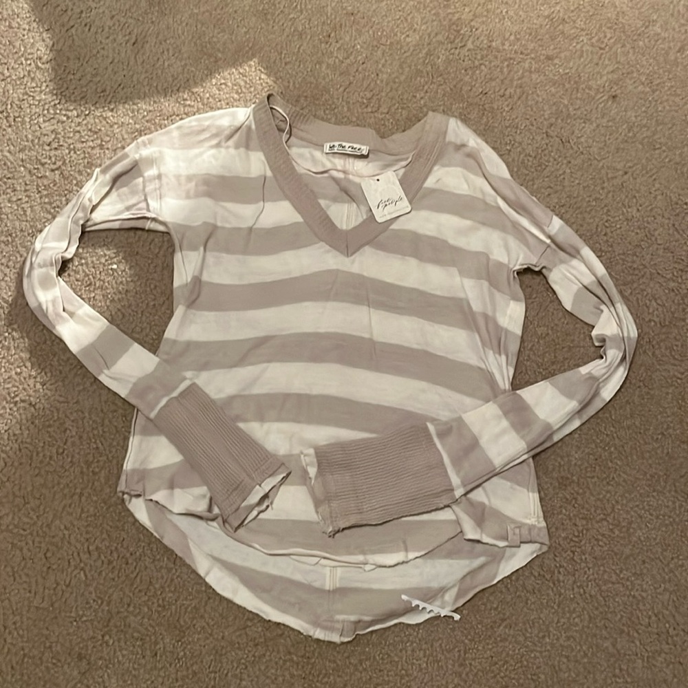 Free People Striped Neutral Sweater Hoodie